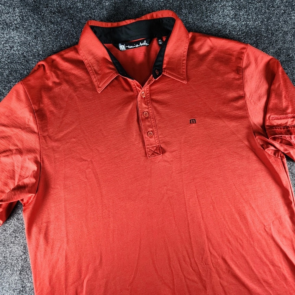 TravisMathew Mens XL Red Pima Cotton Blend Short Sleeve Golf Polo Shirt DFA Logo
